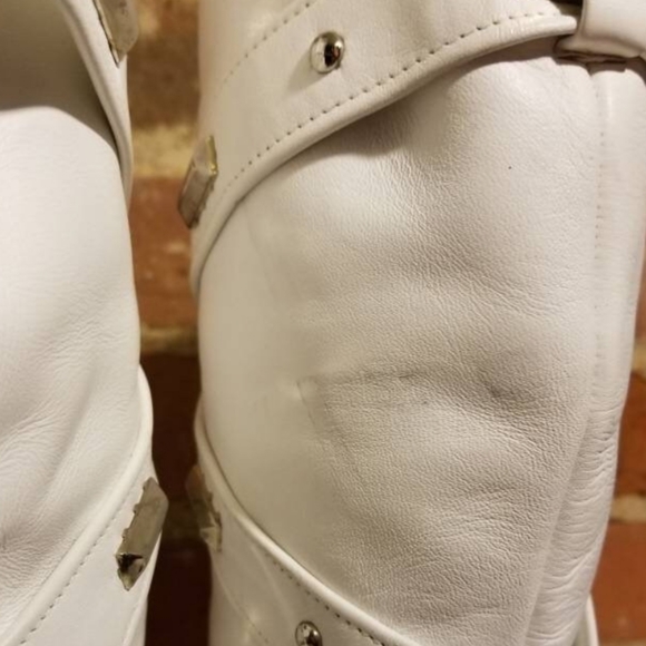 VINTAGE WHITE LEATHER BOOTS PUNK STUDDED STRAPPY SIZE 7/8 BIKER BABE ROCKER SEXY - Picture 8 of 11